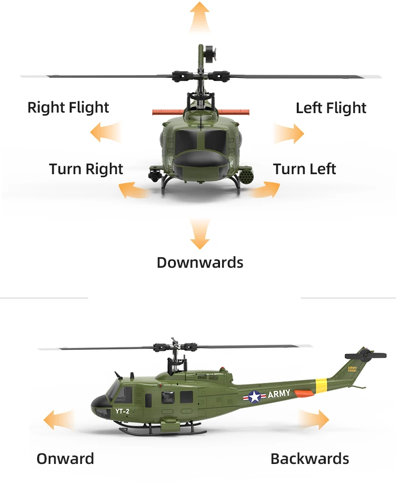 YUXIANG F07 RC Helicopter 1:34 UH-1 HUEY Scale 2.4G 6CH Altitude Hold Optical Flow Positioning Dual Brushless Motor RTF YXZNRC
