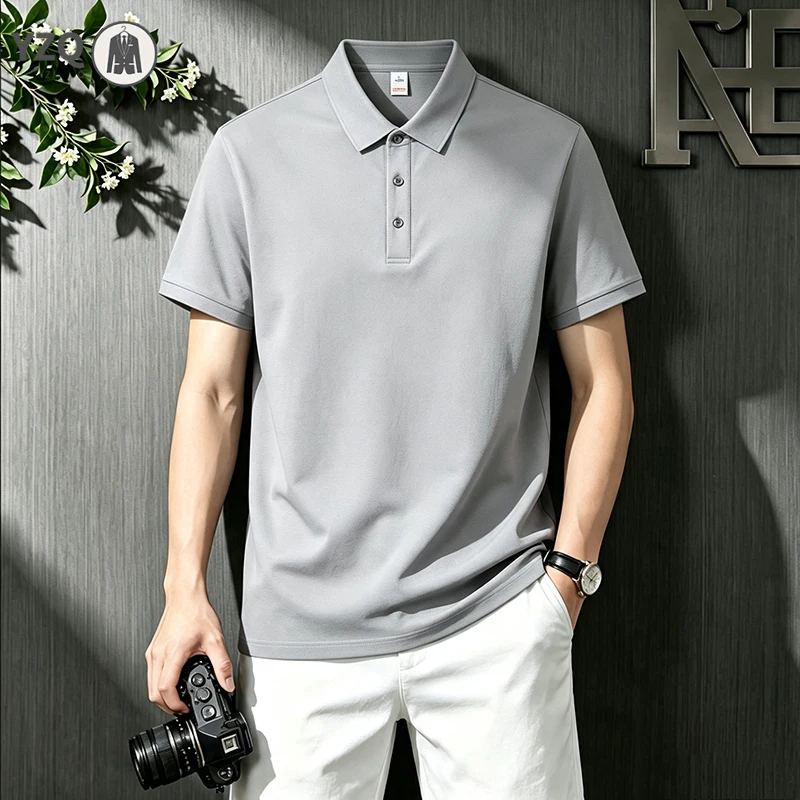 Male Business Short Sleeve Polo Turn Collar Neat Placket Suitable For Weekend Outings And Daily Working Occasions