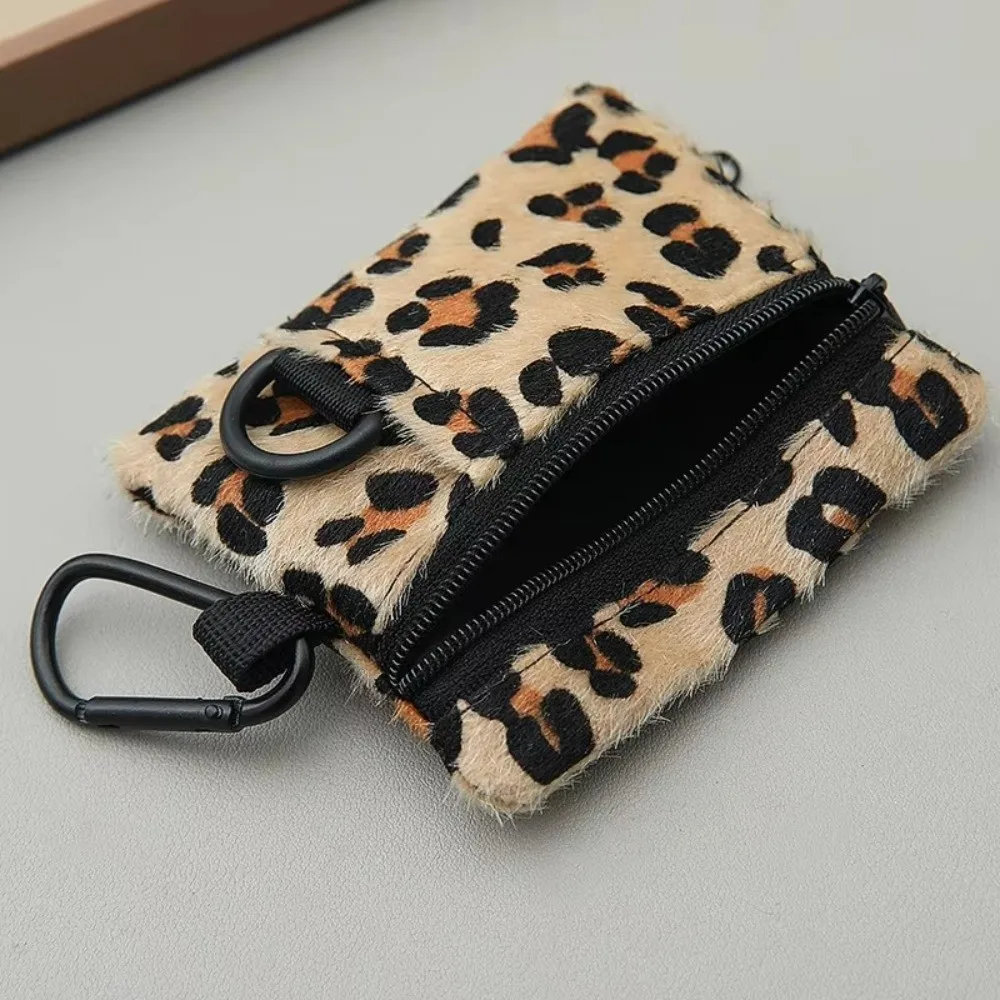 Unisex Mini Sports Wallet Leopard Pattern Outdoor Coin Purse Horse Hair Multifunctional Key Bag Small Object Keychain