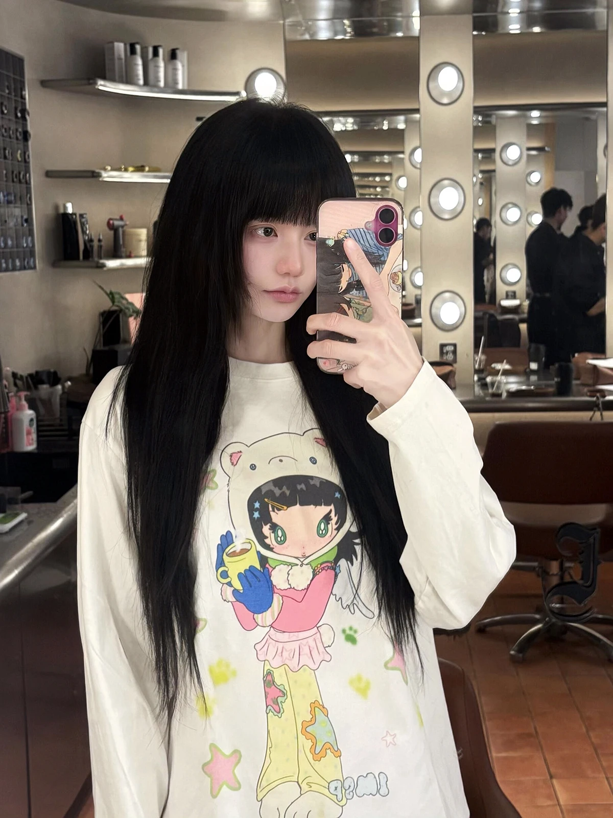 Sakura Model Lazyins College Style Long Sleeve Tshirt Loose Pure Cotton Printed Fashionable Girl Cartoon Top Women's Clothing