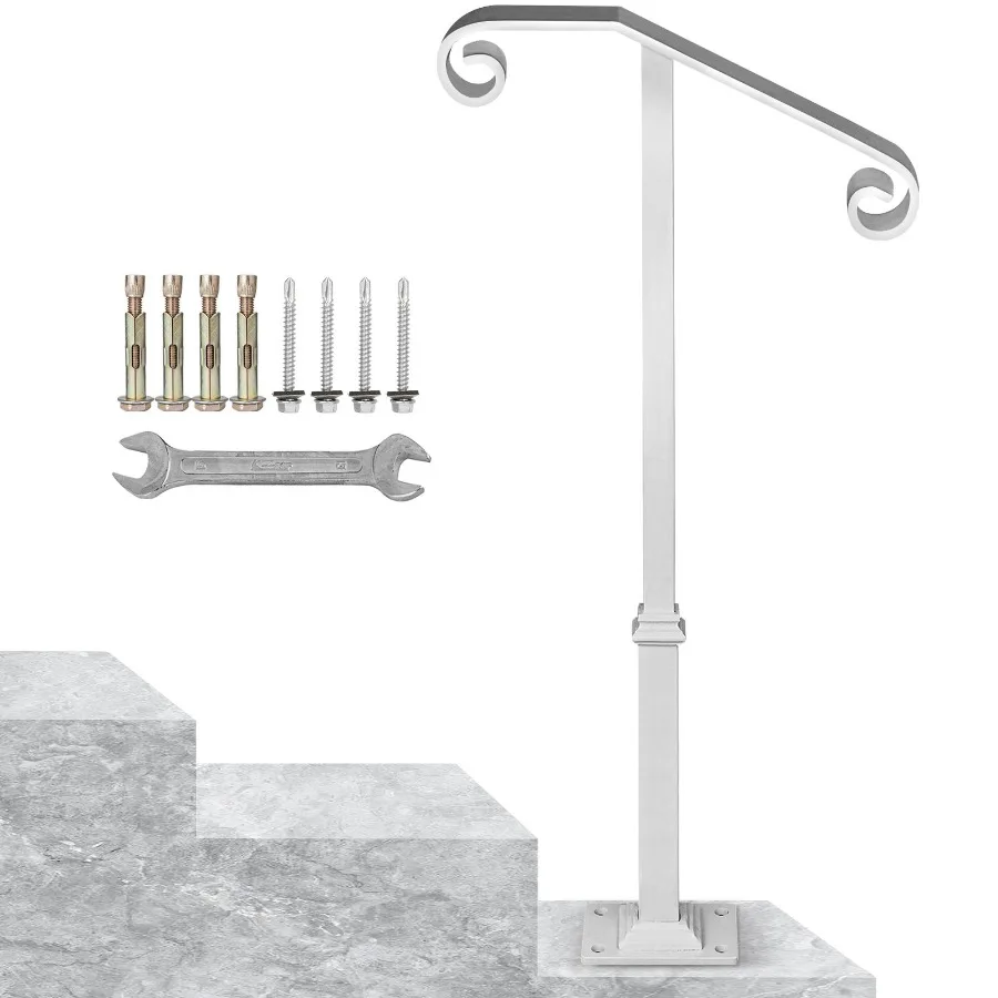 

Single Post Handrail White Wrought Iron Post Mount Step Grab Supports Fits 1 or 2 Steps Grab Rail Single Post Railing