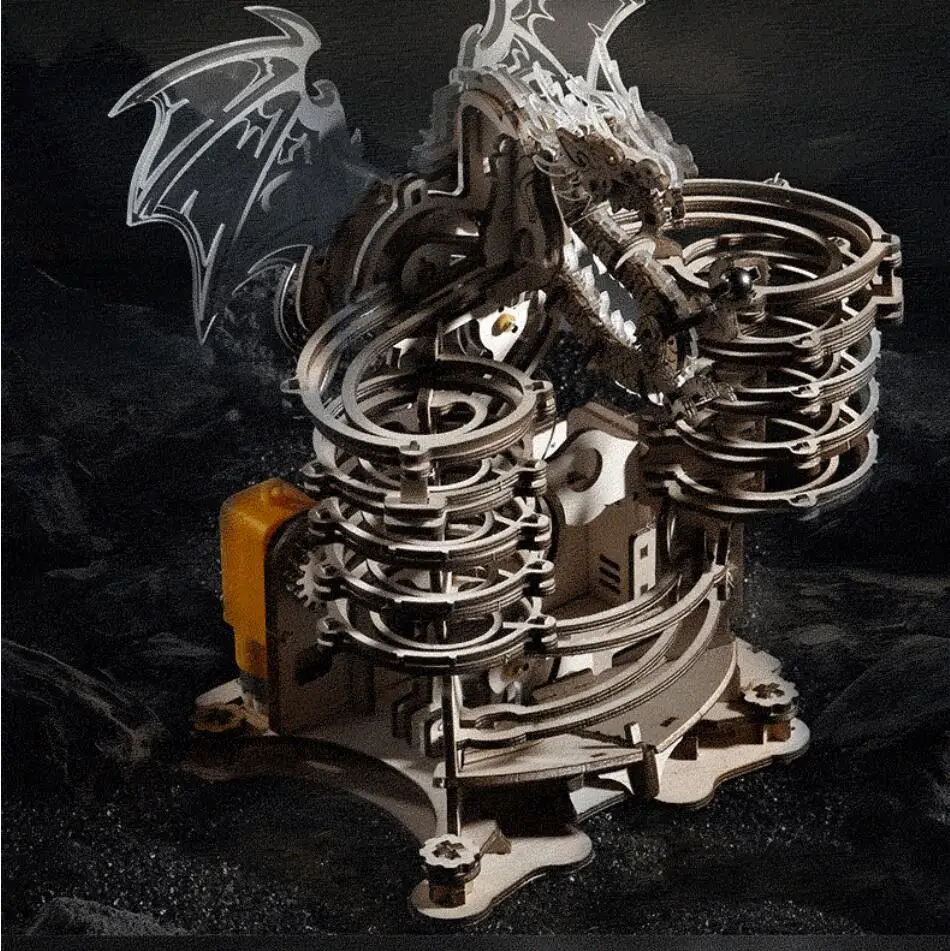 OUZEY 3D Wooden Dragon Marble Run - Complex Mechanical Model Kit, STEM Educational Toy for Adults & Teens Age 14+