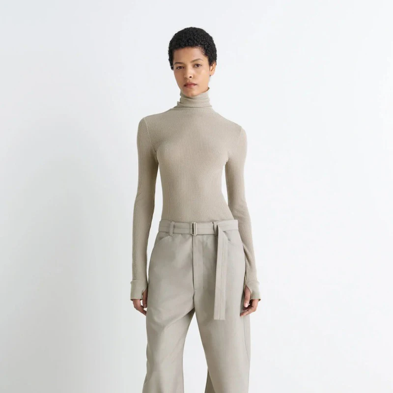 

Женский вязаный шерстяной свитер с высоким воротом, облегающий, универсальный, базовый, модный, осенне-зимний, простой, с длинным рукавом