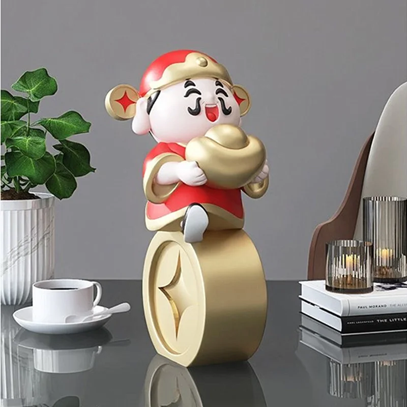 Resin God of Wealth Crafts Home Room Cabinet Decoration Feng Shui Fortune God Lucky Ornaments Table Entrance Office Decor Gift