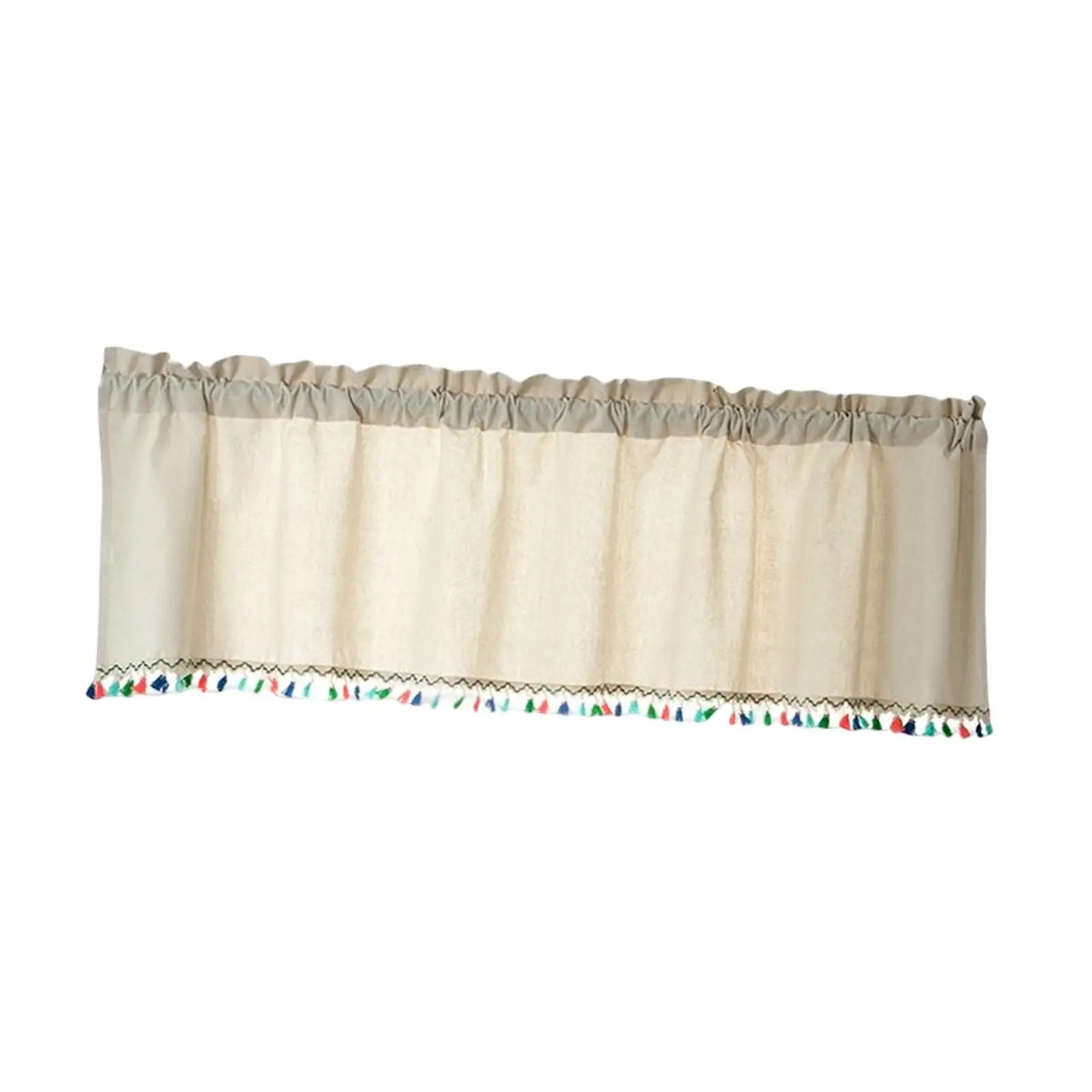 Short Curtain Valance Polyester Linen Tassel Edge Topper Rod Pocket Light Filtering Window Drapes Privacy Treatment for Kitchen