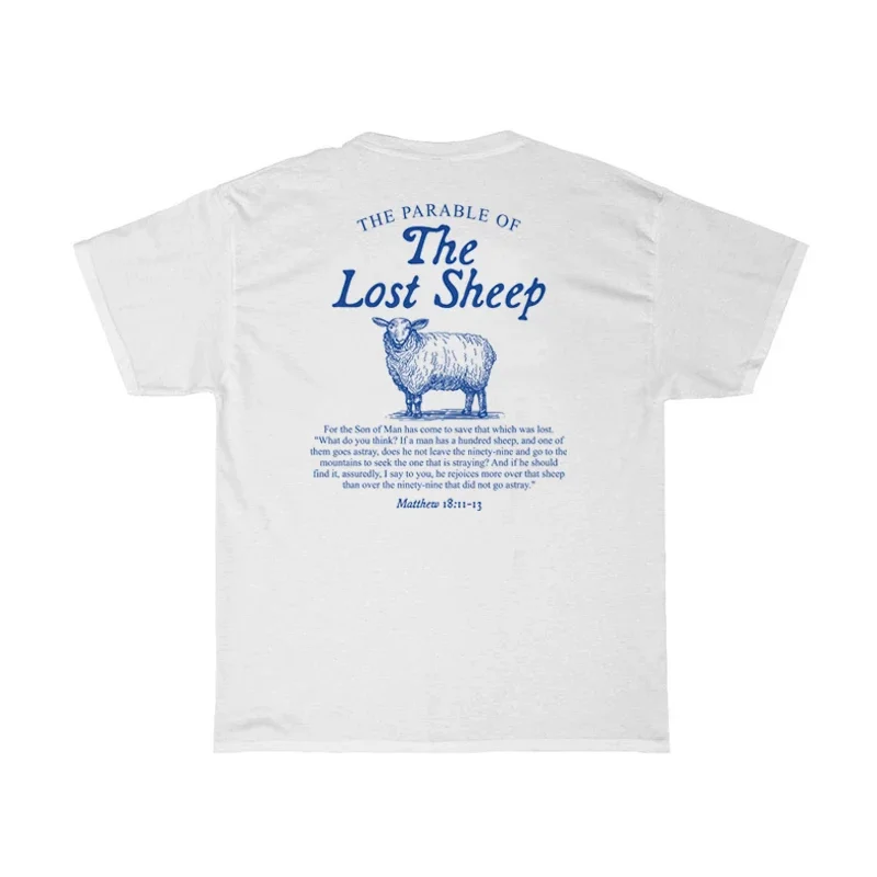 Women Lost Sheep Back Print Bible Verse T-Shirts Christian Inspirational Graphic T Shirt God Worship Tees Religious Tops Gifts