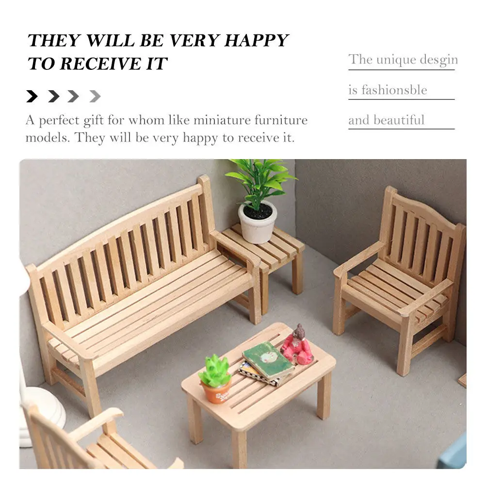 4Pcs Wooden Miniature Wooden Chairs For Studio Photography Setup Christmas Mini Decoration Garden Bench Realistic