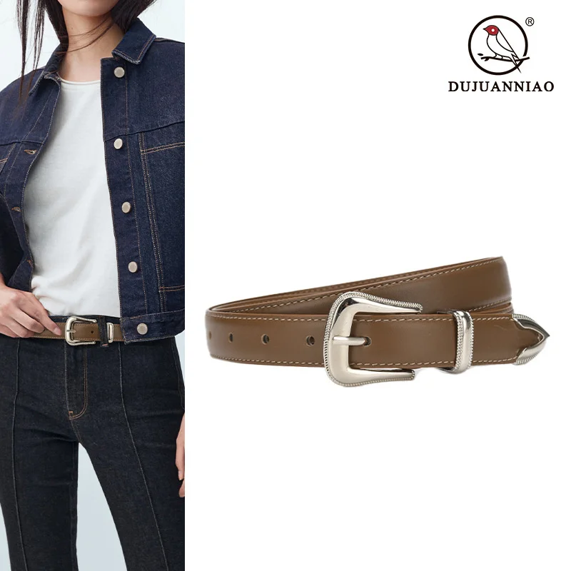 

100% genuine real leather Leather belt for women's casual needle button Korean style joker jeans decorative