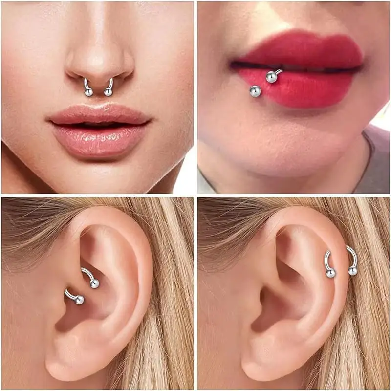 55pcs Body Piercing Tools Kit 14G 16G Stainless Steel Multiple Styles Piercing Jewelry for Eyebrow Tongue Eyebrow Navel Lip