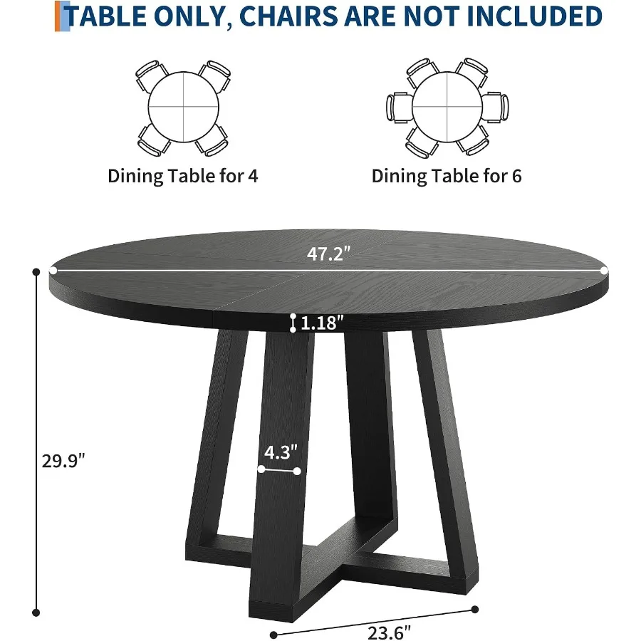 47 inch Round Dining Table for 4-6 People, Kitchen Table