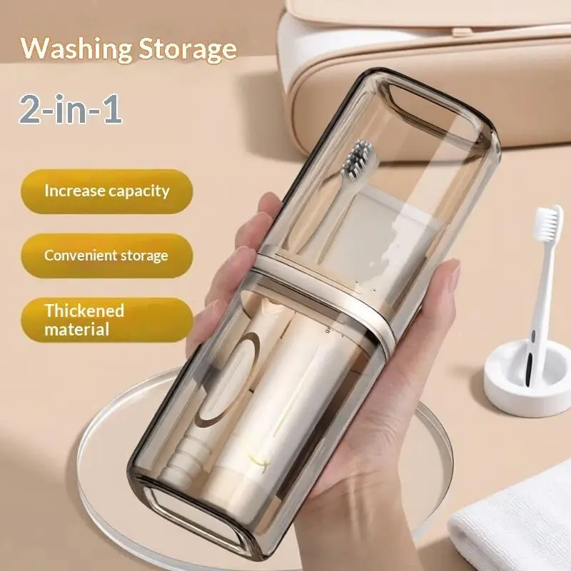 Portable 2 In 1 Travel Toothbrush Holder Case Thickened Clear Large Capacity For Business Trips Camping Travel