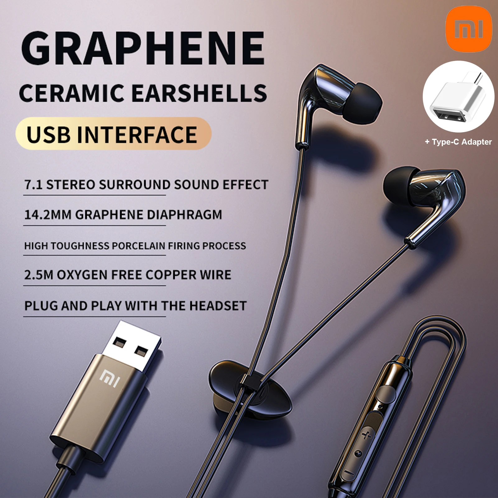 

XIAOMI Gaming Earphones In Ear IPX7 Waterproof Wired Headphones 7.1 Surround Sound Game Earbuds 14.2MM Graphene Ceramic Headset