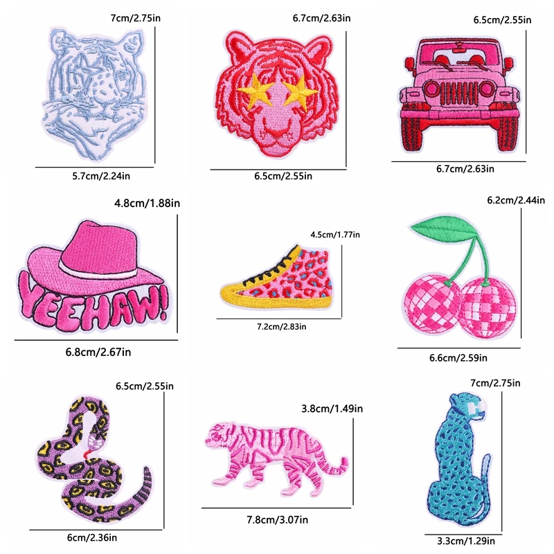 10PCS Pink And Blue Leopard Embroidered Patches Cartoon Shoes Hat Iron On Patches For Clothing Backpack Jakets Sew Patch Badges