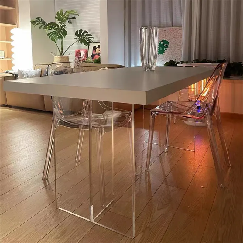 Light luxury style acrylic hanging dining table, solid wood table, home desk, simple designer creative white workbench
