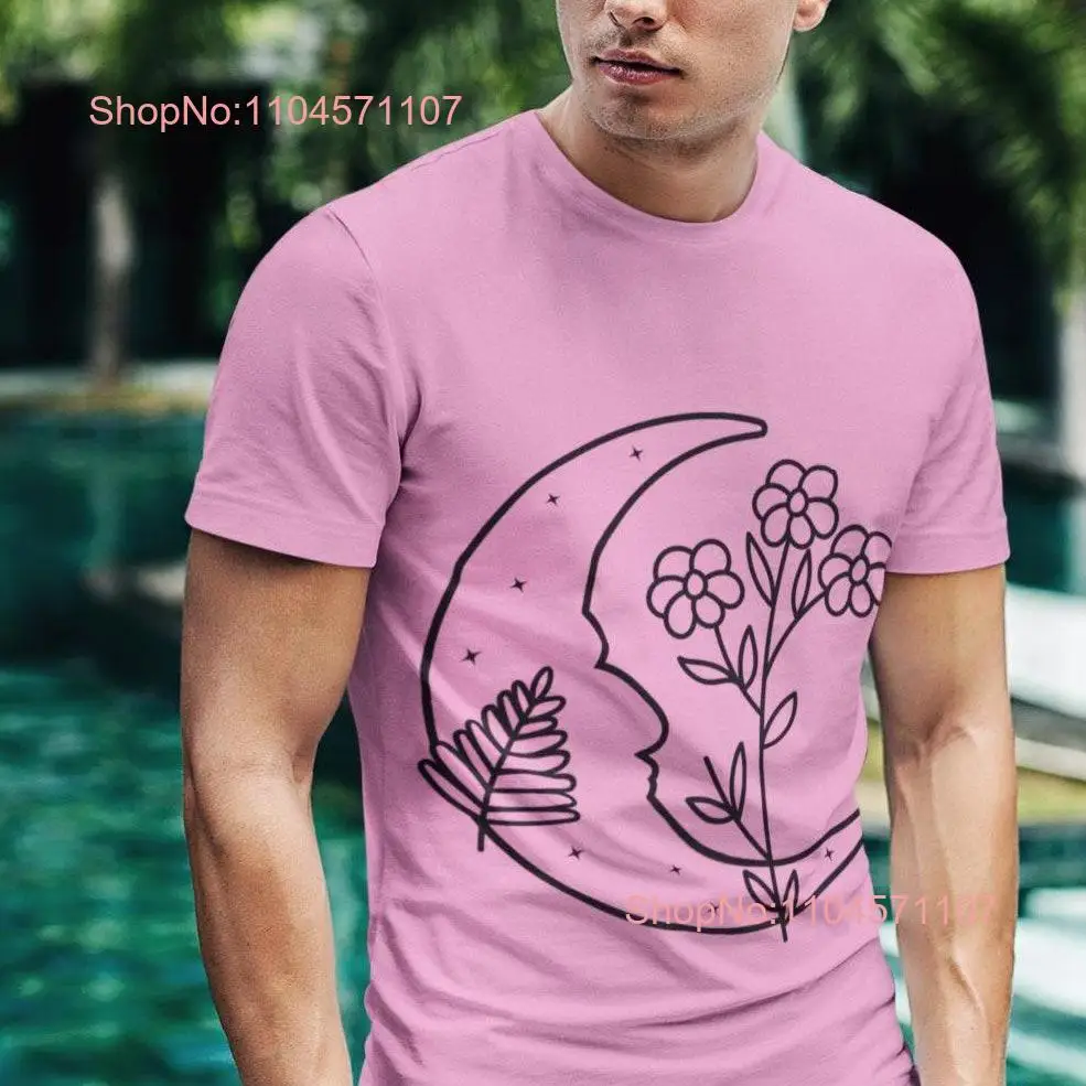 تي شيرت Wildflower السماوية بوهو مراحل القمر الأزهار الطبيعة مستوحاة علم التنجيم نباتي فريد من نوعه بأكمام طويلة أو قصيرة