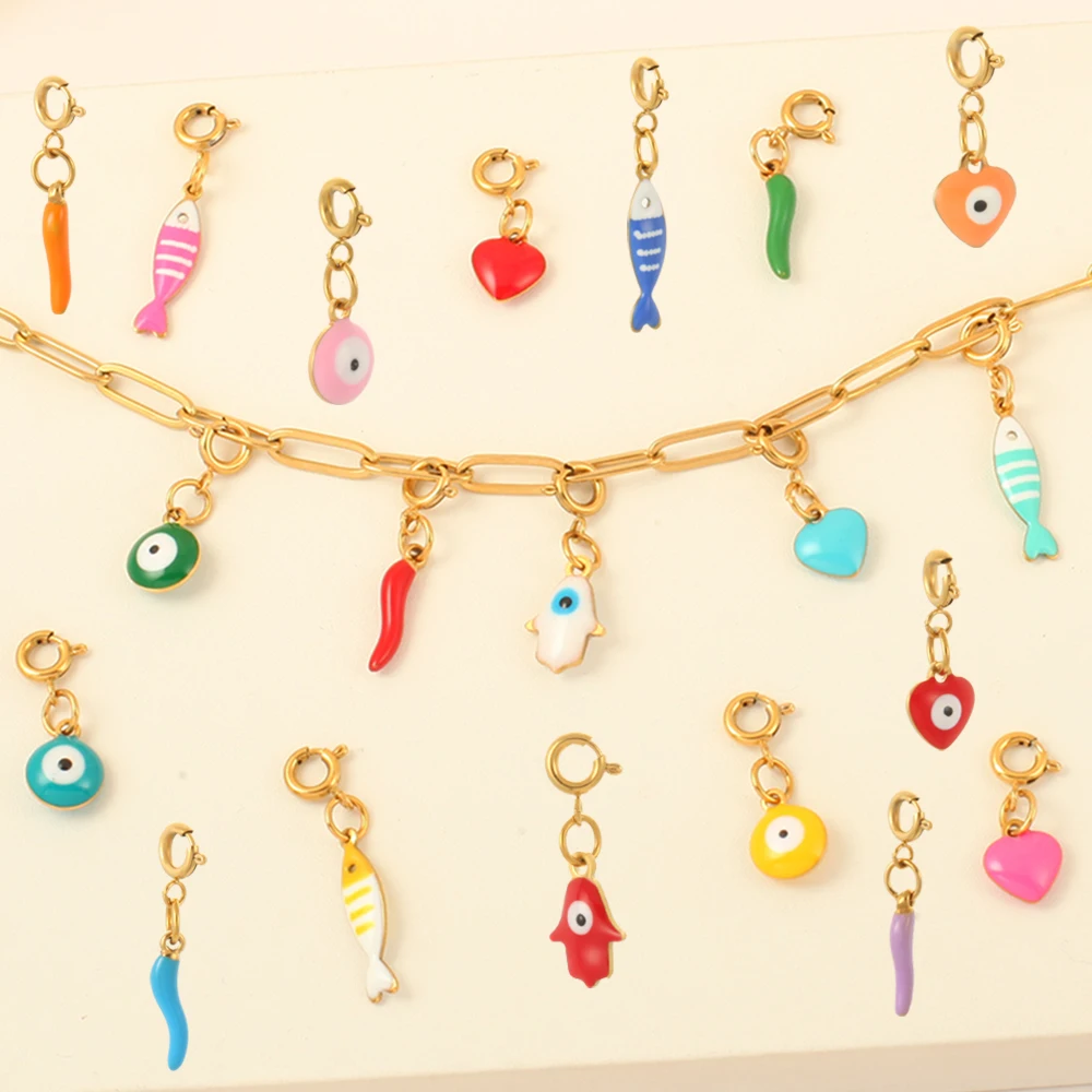 Bohemian style women's spring buckle pendant small chili charms DIY necklace keychain women stainless steel jewelry accessories