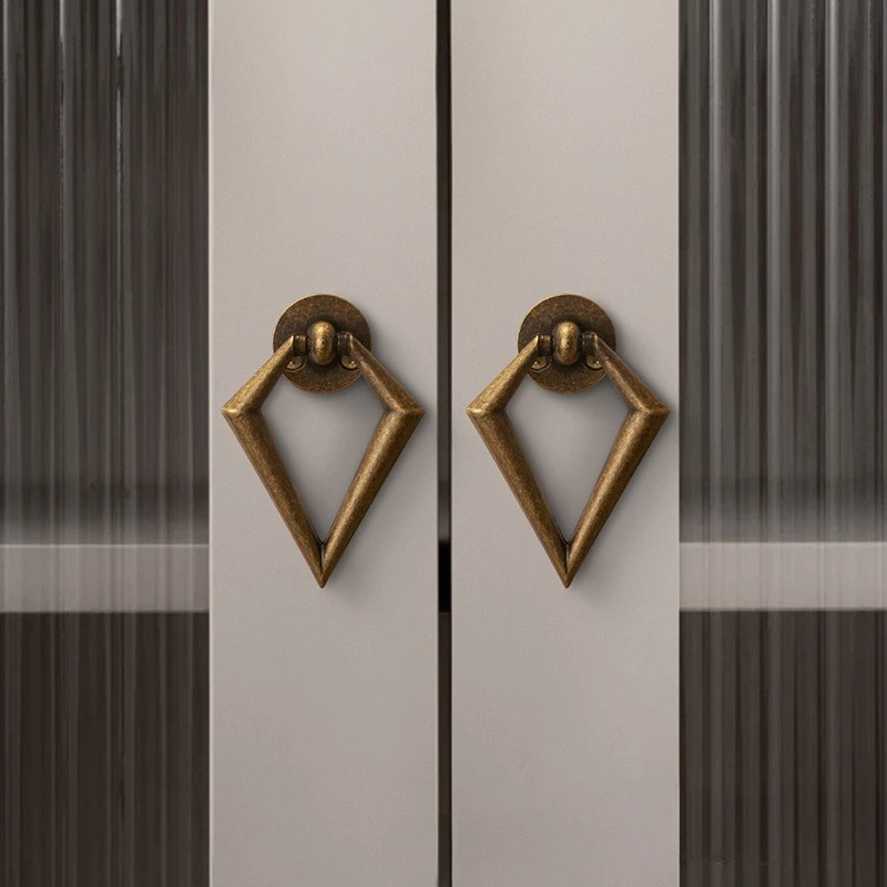 2PCS Vintage Diamond Ring Pull Handle Zinc Alloy Single Hole Invisible Cabinet Drawer Handle Nordic Style