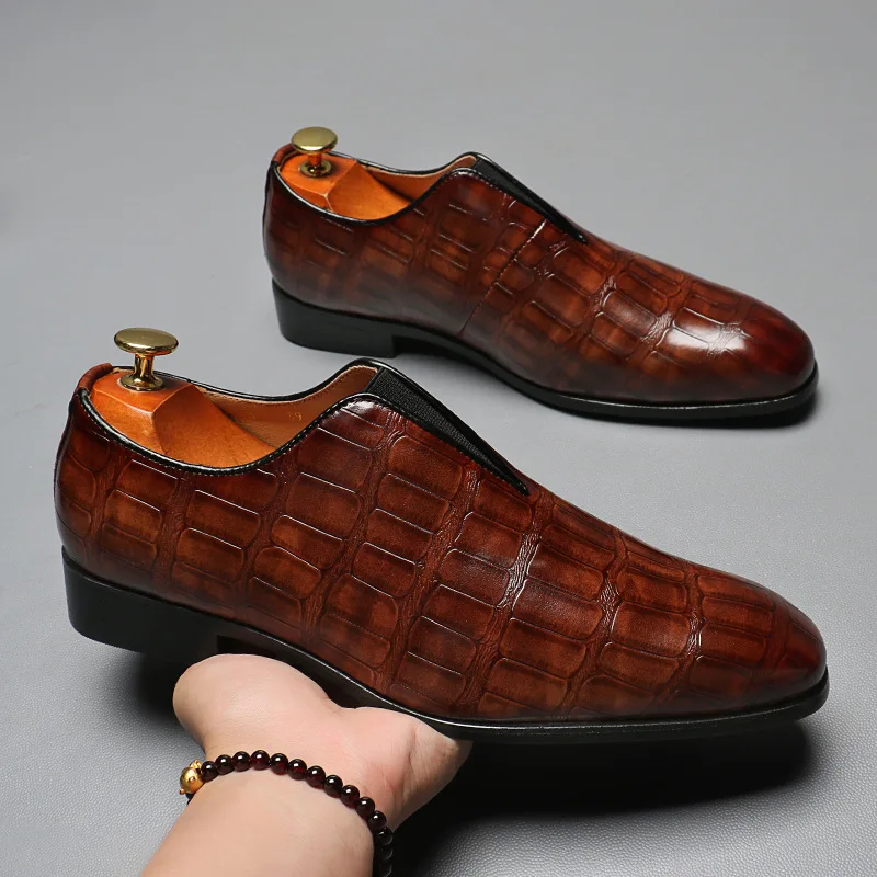 

British Loafers Men Shoes Crocodile Pattern Casual Boat Leather Shoes Breathable Non-Slip Man Business Wedding Office Dress Shoe