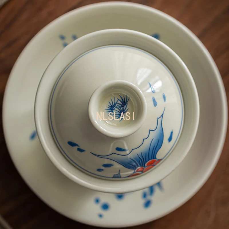 طقم شاي صيني طقم شاي سيراميك منزلي وعاء مغطى بالأسماك الذهبية أدوات شرب المطبخ سيراميك كونغ فو ، طقم شاي Pu Erh