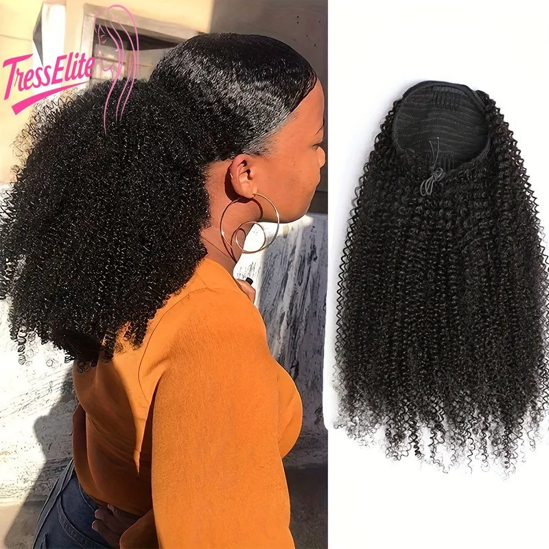 

Премиум-настоящие волосы на шнурке, хвост, афро-кудрявый вьющийся хвост, человеческие волосы 10-26 дюймов, удобный дизайн на шнурке, прочный, стильный