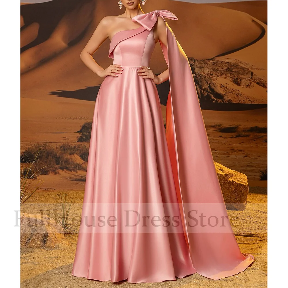 Ocasión a medida Vestido de noche nupcial de un hombro rosa moderno Vestido de fiesta de graduación hasta el suelo con cordones en la espalda con corte