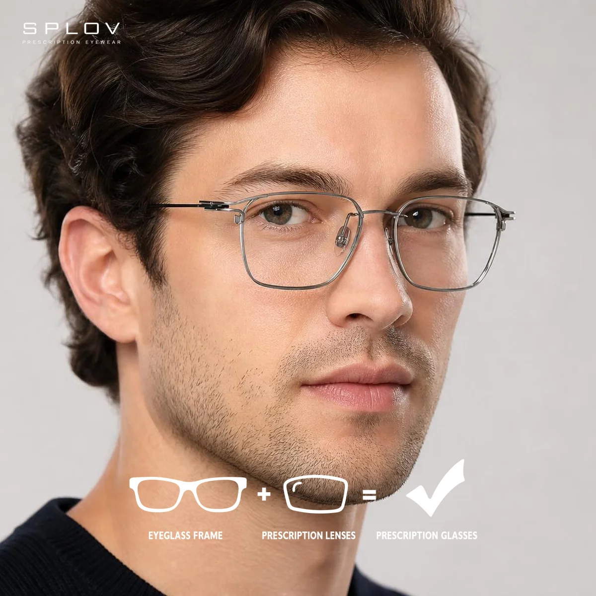 SPLOV Titanium Rectangular Progressive Prescription Glasses Professionally Customized Blue-Light Blocking Photochromic Eyewear
