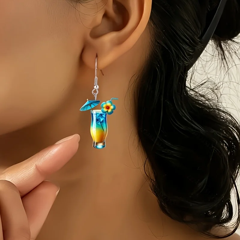 1 pair of Macadamia nut juice cup acrylic flat earrings, cool summer creative design fashion party ladies earrings gift