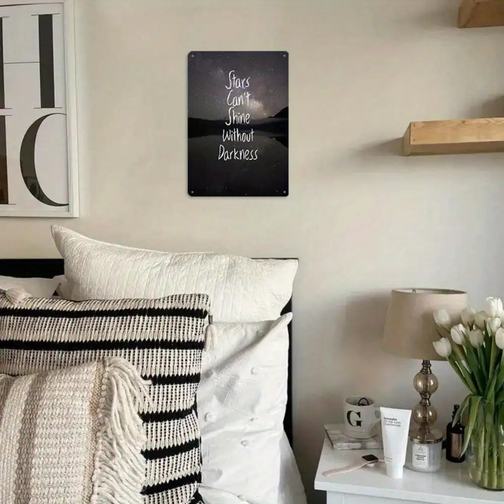 

1PC "Stars Can't Shine Without Darkness" Philosophy Tin Sign Life Wisdom Design For Home & Meditation Space, Enlightenment Gift