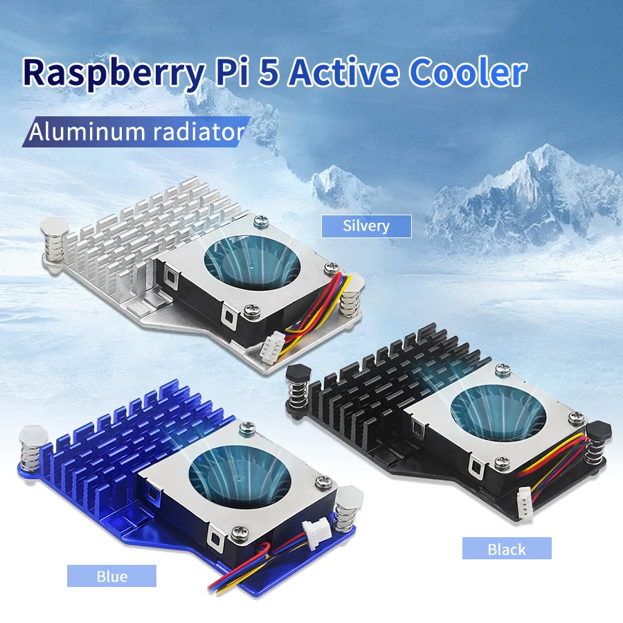 Active Cooler Fan For Raspberry Pi 5 Aluminum Heatsink with PWM Speed Adjustable Fan Black Silver Blue Metal Radiator for RPi 5