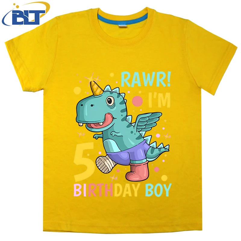 

Dinosaur Birthday Boy Kids T-shirt Printed kids T-shirt Summer cotton short sleeves Casual tops for boys and girls