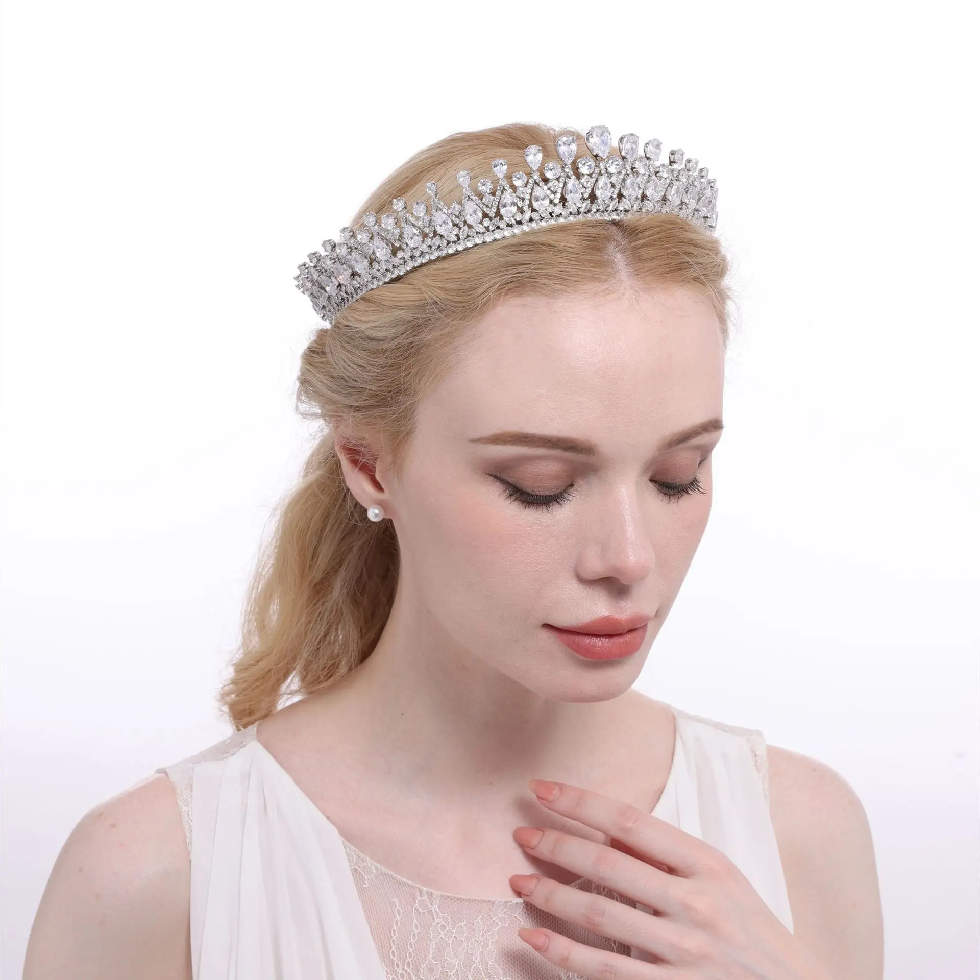 Bride Crown Head Plating Eda Crystal Hair Accessories Women Wedding Bride CZ Tiara