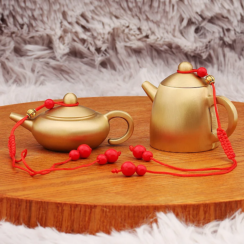 Brass Handle Teapot Mahjong Ma Hu Handle Piece Red Rope Mini Teapot Handicraft Gift