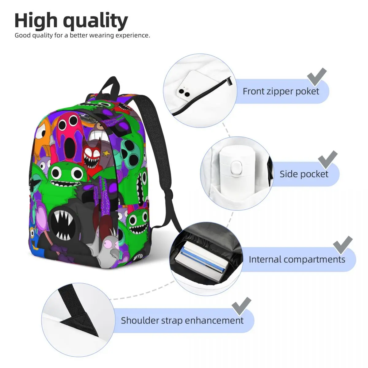 Garten Of Banban Horror Game Backpack for Men Women Casual Student Work Daypack Laptop Computer Canvas Bags with Pocket