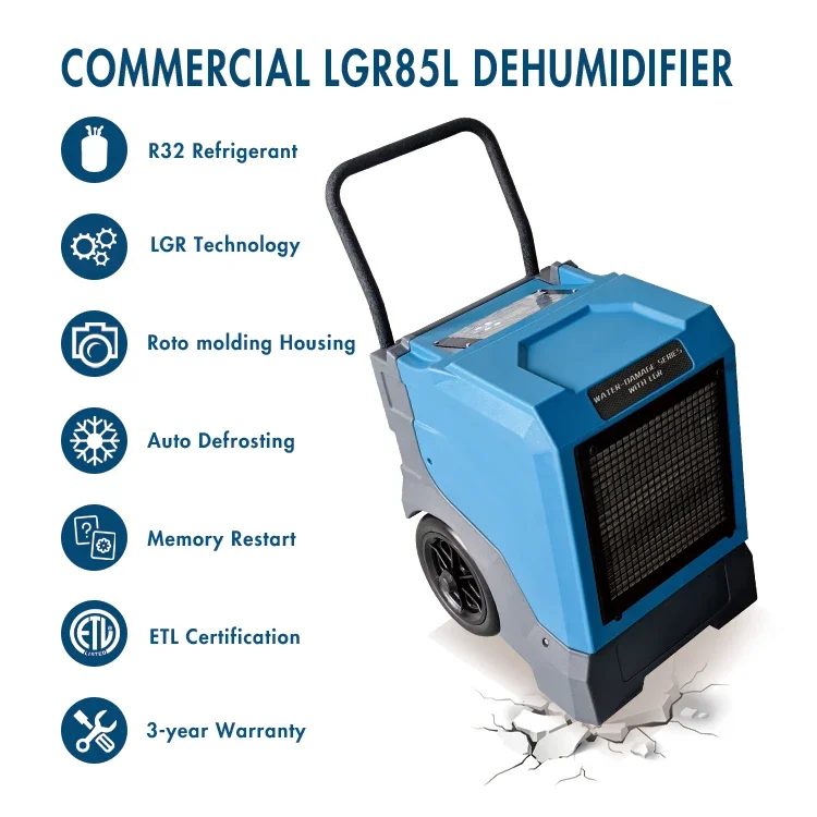 Commercial Grade R32 85 Pints LGR Crawl Space Flood Restoration Dehumidifier