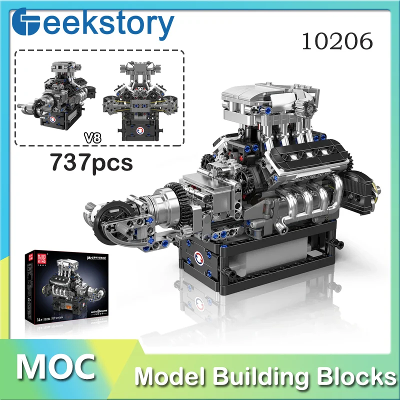 737 pçs 10206 carro esportivo v8 blocos de construção do motor conjunto com modelo de simulação do motor tijolos técnicos veículo ornamentos presente brinquedos