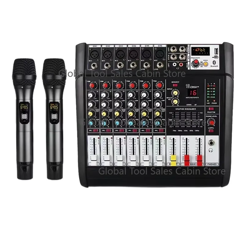 PMX602S 6-Channel Power Mixer with 2 UHF Wireless Microphones for Live Performances And Audio Conferencing