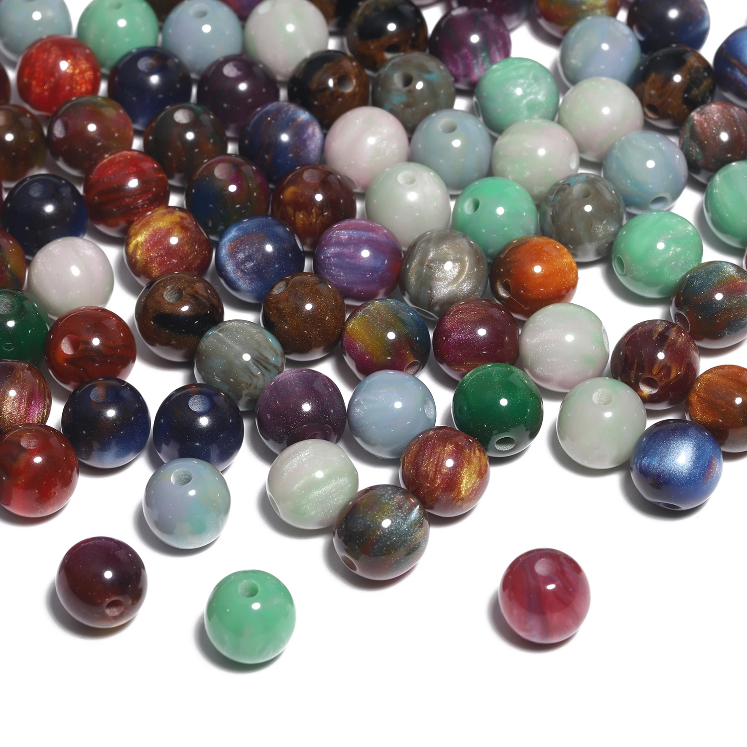 10Pcs 8mm Glitter Colorful Resin Beads Round Charms Acrylic Beads for Jewelry Making Handmade DIY Bracelet Necklace Accessories
