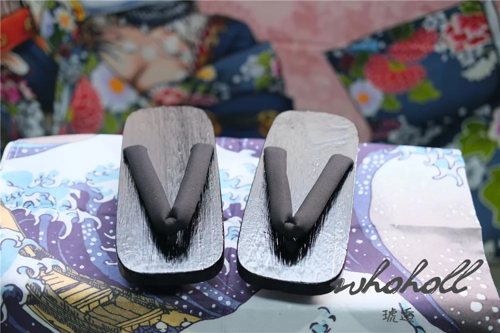 Schwarz Farbe Holz Geta Flip-Flops Mann Frauen Hausschuhe Japanischen Anime Coplay Kostüme Zwei-zähne Dicken Plattform Holz Clogs schuhe – Detail 6