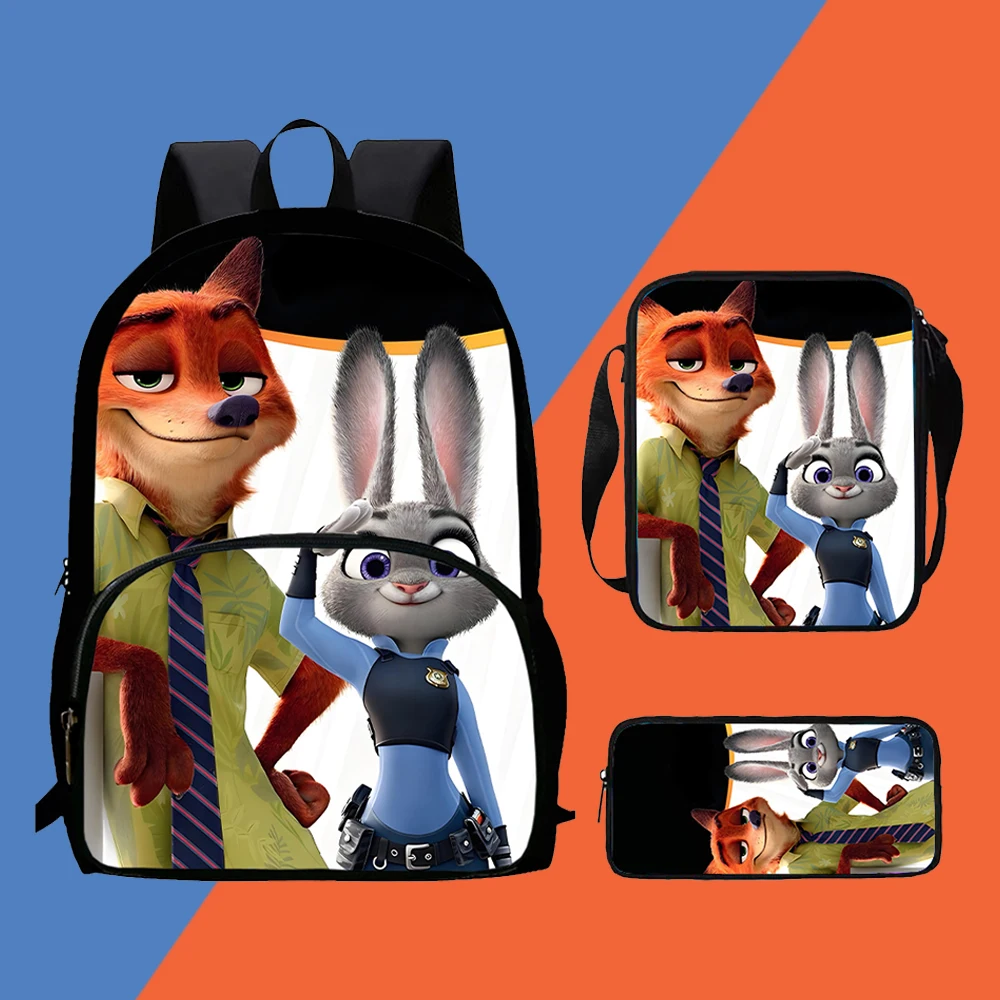

3pcs Set Zootopia Printed Child Storage Backpacks with Shoulder Bag, Pencil Bag, Cartoon Commuter School Bags for Boys Girls