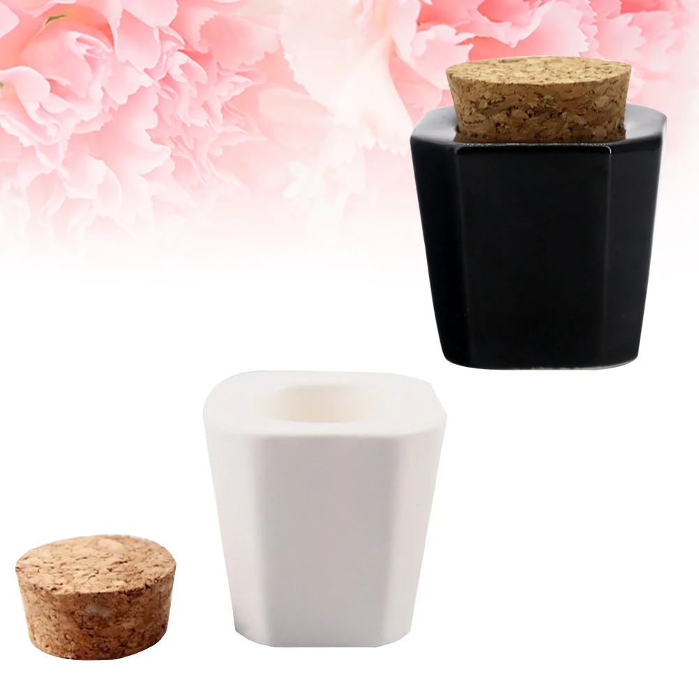 2 個ネイルアートカップミニセラミック容器アクリル液体パウダーマニキュア黒白耐久性のあるネイルサロンツール