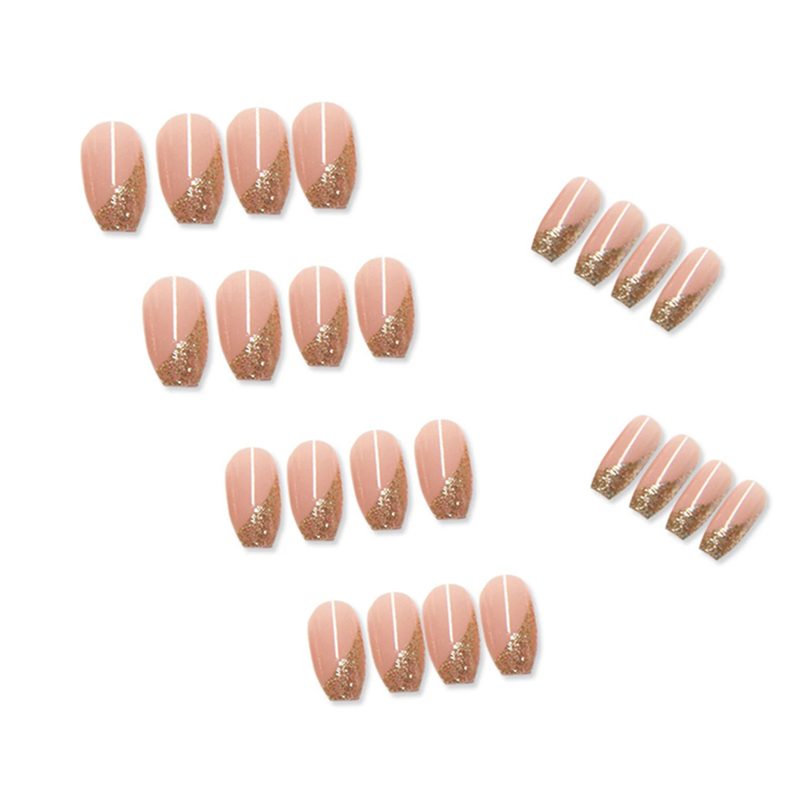 

Kit Faux Ongle 24pcs Jelly Long Nail Piece Adhesive Flat Tip Manicure Patch With Glue Glittery Nude False Nails Save Time Nail