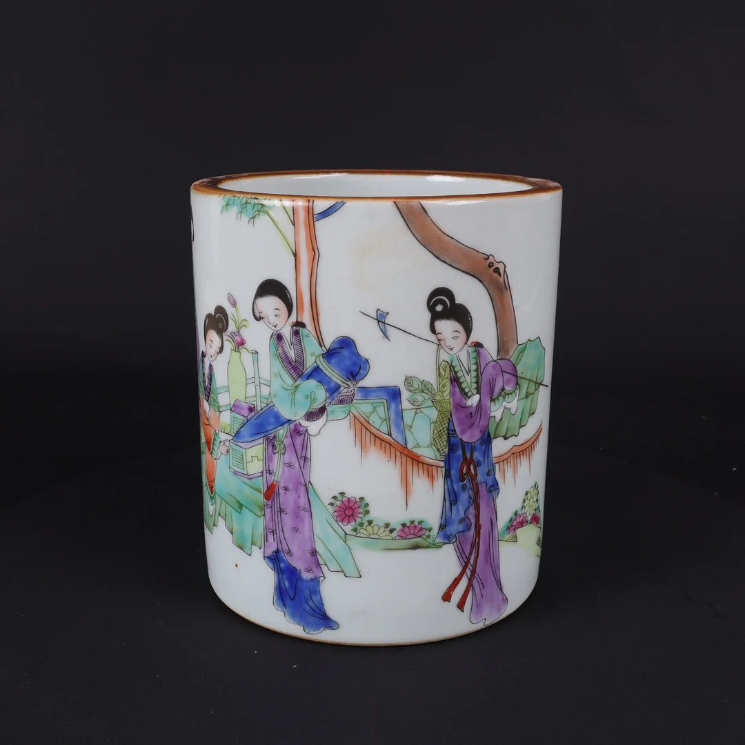 Chinese Pastel Paintings beauty lady porcelain Pen holder brush pot Decorations