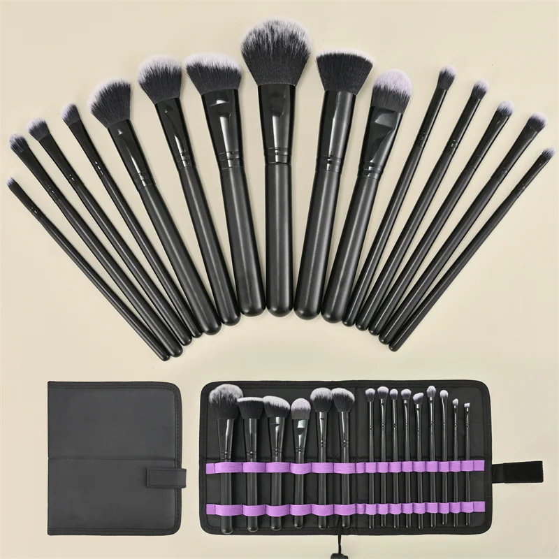 15Pcs Makeup Brush Set Soft Synthetic Loose Powder Blush Brush Eyeshadow Foundation Cosmetic Brushes with PU Leather Storage Bag
