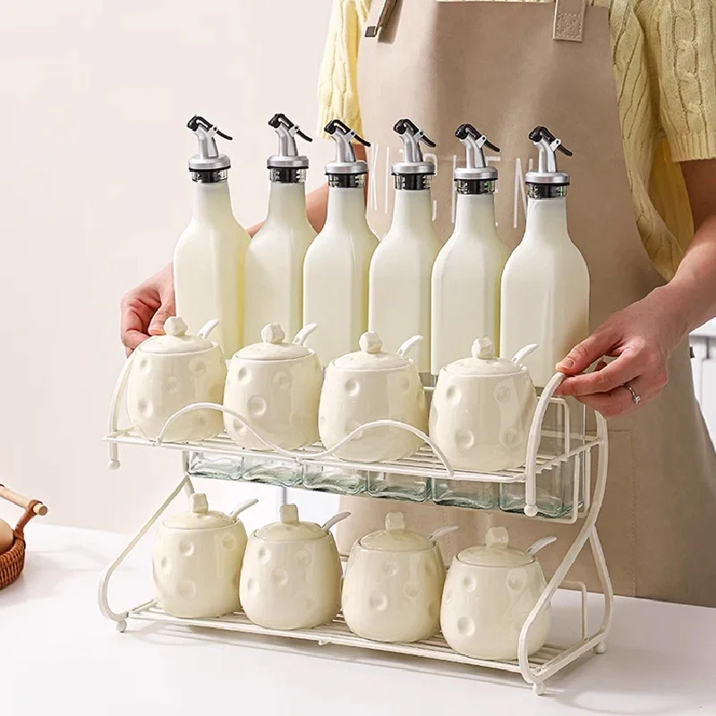 Cheese-shaped Seasoning Jar Set Kitchen Ceramic Salt Jar Household Seasoning Box Oil Salt Sauce and Vinegar Seasoning Bottle Jar