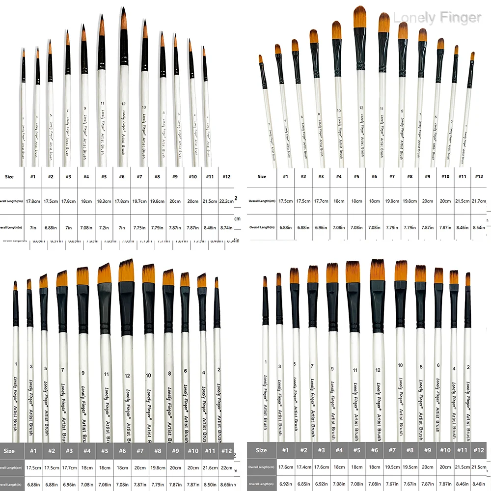 12/48 szt. Różne rozmiary pędzli do malowania akwarelą, akrylem, gwaszem, tuszem i temperą