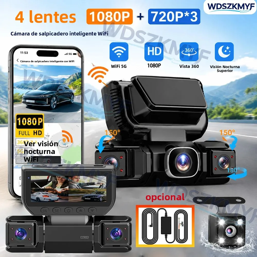 Nueva cámara DVR para coche de 360 grados, 1080P, 4 cámaras, grabadora de vídeo, WIFI, cámara de salpicadero, cámara frontal, derecha, izquierda, trasera, monitor de aparcamiento 24 horas, regalo.