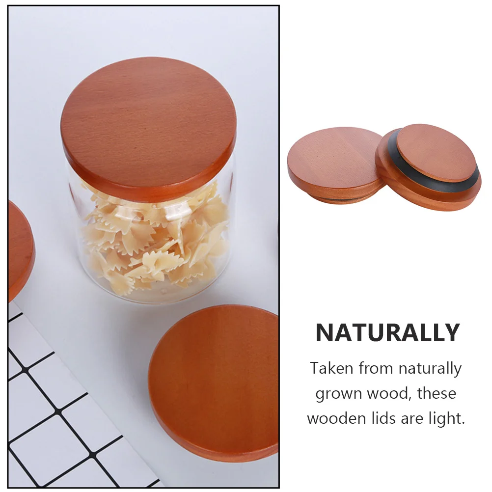 

2Pcs Airtight Glass Jar Seal Lids Round Wooden Covers Rubber Seal Flexible Fit for Glass Bottles Cups Airtight Lid