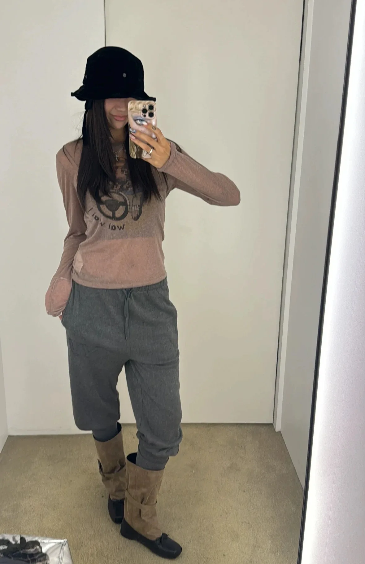 Knee-High Color Block Design OpenYY Autumn Winter Sheep Leg Pants High Waist Loose Fit Ladies Casual Trousers Korean Style