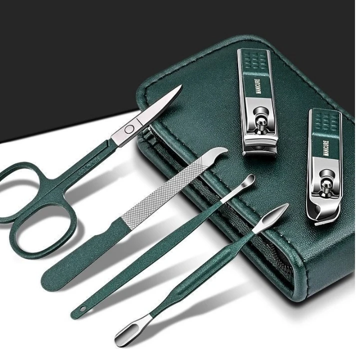 Germania 6 pezzi set manicure di lusso portatili kit pedicure set tagliaunghie nero brillante strumenti per la cura personale forbici per sopracciglia