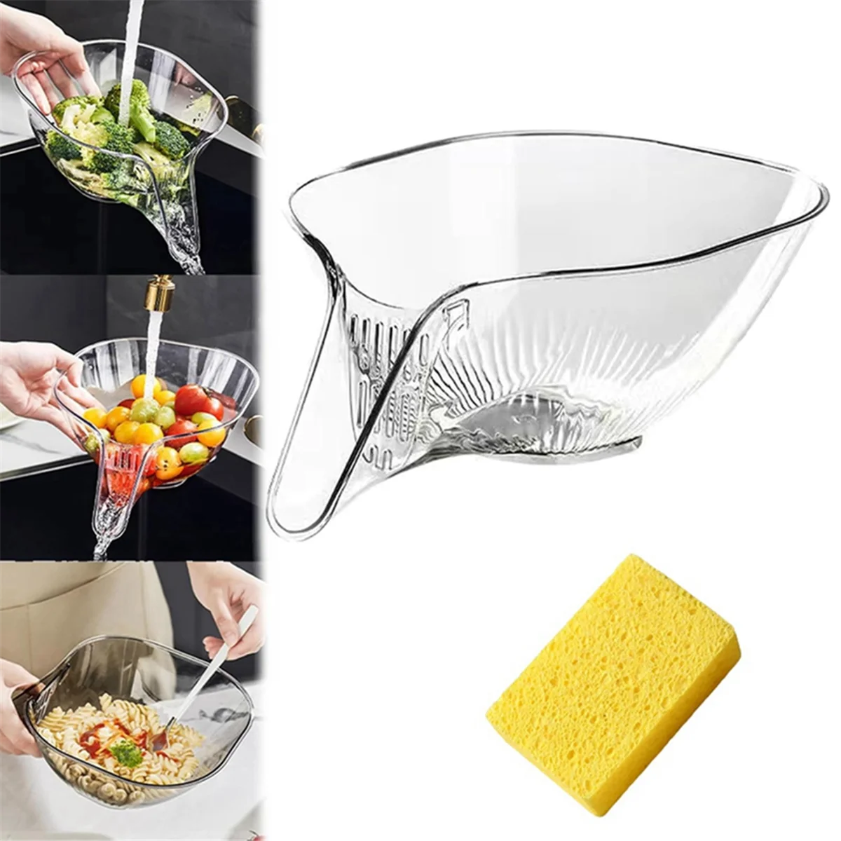 

Multi-Functional Drain Basket, Drainage Basket Funnel, Kitchen Plastic Drainer Food Basket, Plastic White